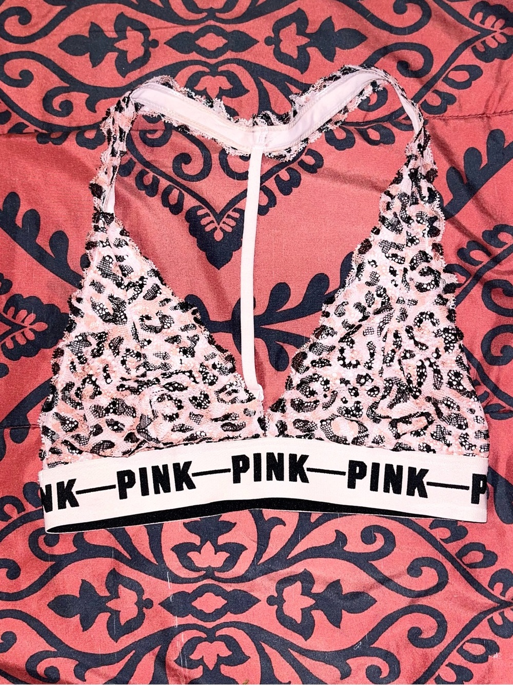 PINK Victoria's Secret Pink & Black Lace Leopard Bralette